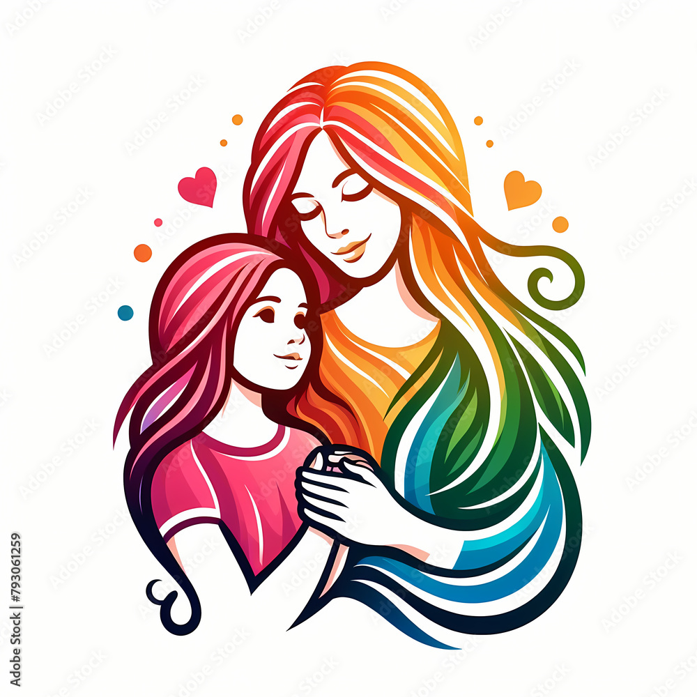 Mother and Child Sharing a Moment mothers day design Illustration with white background