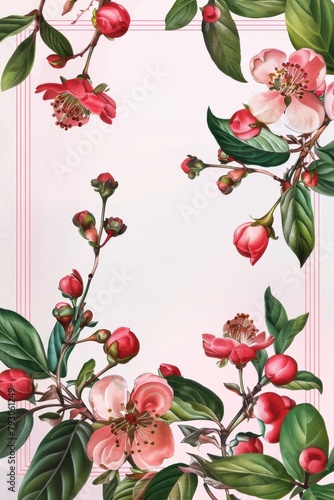 Flowers and Leaves on White Background