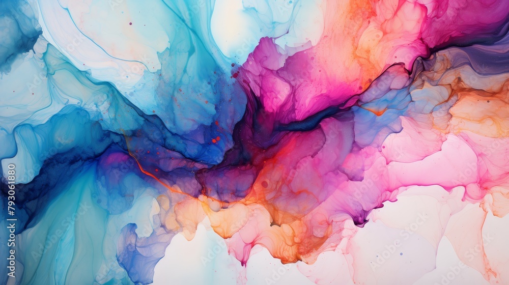 Watercolor abstract background. Blue, pink and yellow colors.