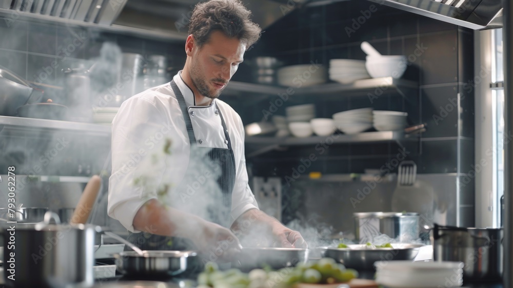 cook flipping a Sweet Garleek stir-fry in a pan, the ease of creating a delicious, healthy meal cook flipping a Sweet Garleek stir-fry in a pan, the ease of creating a delicious, healthy meal