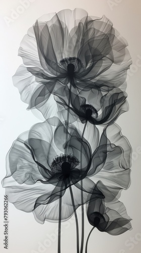 Transparent florals with cyber silverpoint impressionism.
Ethereal X-ray of blooming flowers highlighting the intricate petal structures