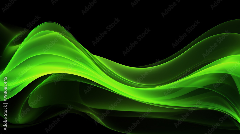 Fototapeta premium Fluid neon green wave on black background сreated with Generative Ai