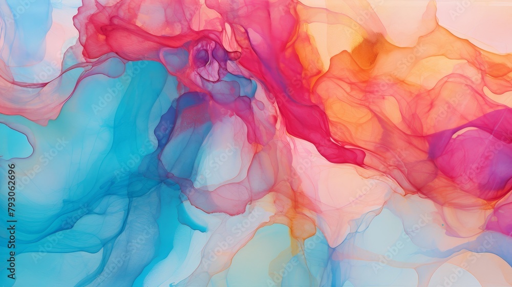 Watercolor abstract background. Blue, pink and yellow colors.