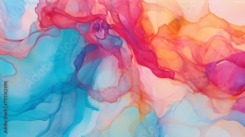 Watercolor abstract background. Blue, pink and yellow colors. © HA