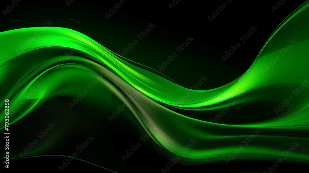 Obraz premium Fluid neon green wave on black background сreated with Generative Ai