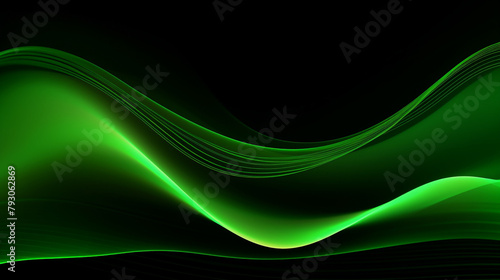Fluid neon green wave on black background сreated with Generative Ai
