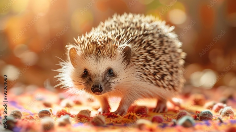 cute hedgehog on top of a sheet with blurred bokeh style background in high resolution and high quality. concept animals, cute, tender cute hedgehog on top of a sheet with blurred bokeh style background in high resolution and high quality. concept animals, cute, tender