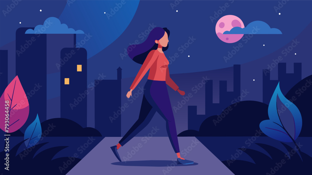 Obraz premium A woman confidently walks alone at night feeling safe and secure due to the selfdefense techniques she has learned giving her a newfound sense