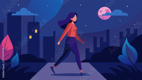 A woman confidently walks alone at night feeling safe and secure due to the selfdefense techniques she has learned giving her a newfound sense