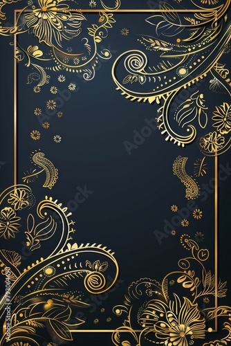 Elegant Black and Gold Background With Gold Frame