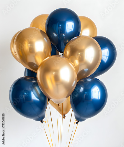 Blue and gold balloons celebrate birthday, anniversary, party, wedding and father's day.
