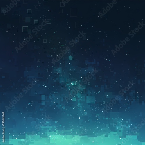 Illuminating Blue and Green Starry Sky Background Image with Pixel Fragments photo