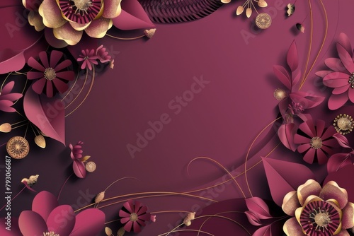 Purple Background With Flowers and Leaves