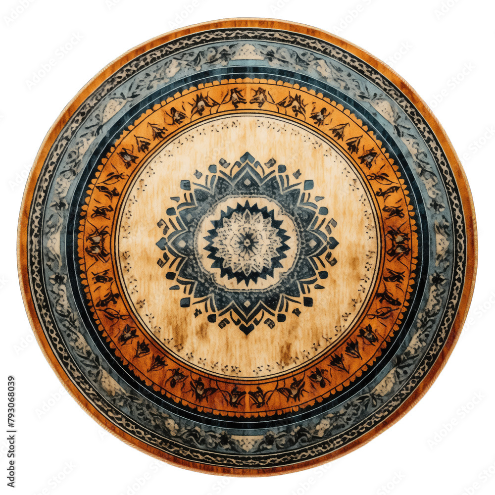 a close up of a round rug isolated on white background