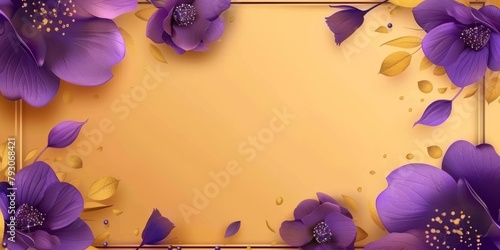 Yellow and Purple Background With Purple Flowers