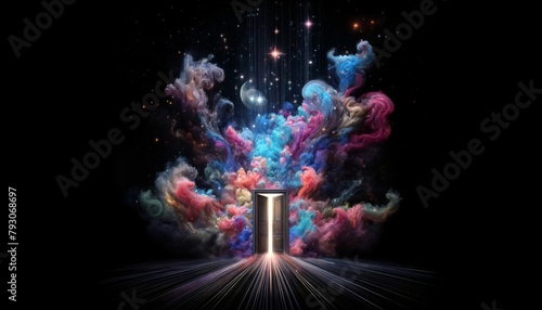 Starlit Mystical Portal Doorway in Colorful Widescreen