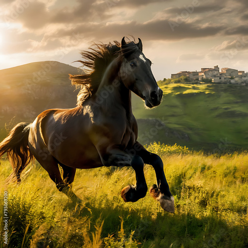horse running in the field on sunny day, AI Generative © infinity hopes stock