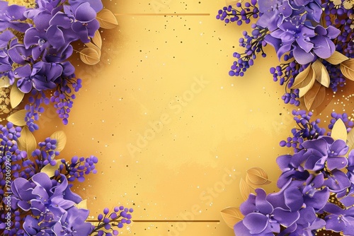 Yellow and Purple Background With Purple Flowers