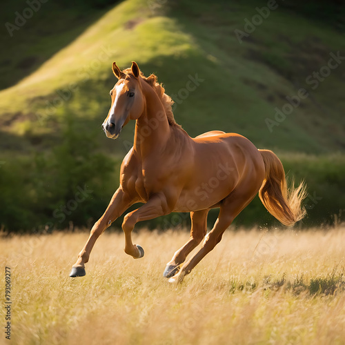 horse running in the field  beautiful scenery  AI Generative