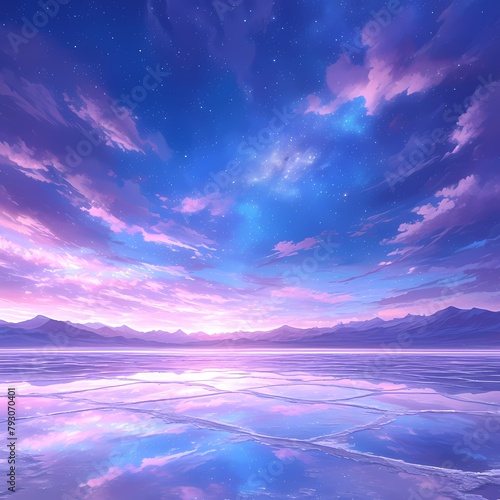 Experience the Magic of Nightfall in This Enchanting Salt Flat Scene, Where Stars and Silence Combine for a Dreamlike Tableau.