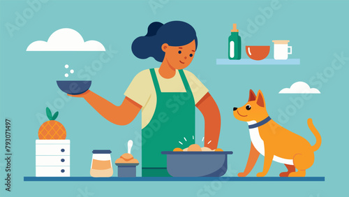 A person choosing to cook homemade meals for their pet instead of purchasing expensive organic pet food.