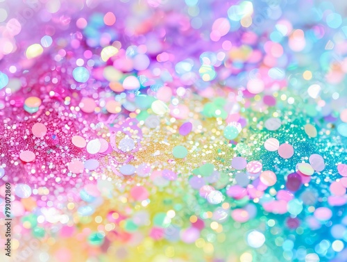 A dazzling and fancy background featuring rainbow-colored glitter sparkle confetti, perfect for happy birthday party invitations.