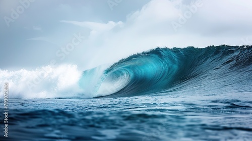 Beautiful ocean waves with blue liquid crashing into the background. Nature Photo Background