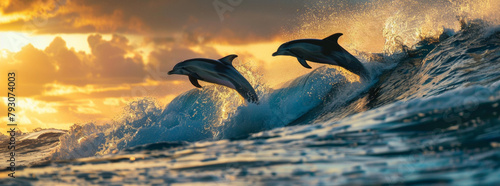 Couple de dauphins sautant dans les vagues de l oc  an