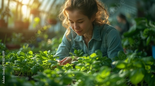 A person tending to plants for therapeutic benefits. AI generate illustration photo