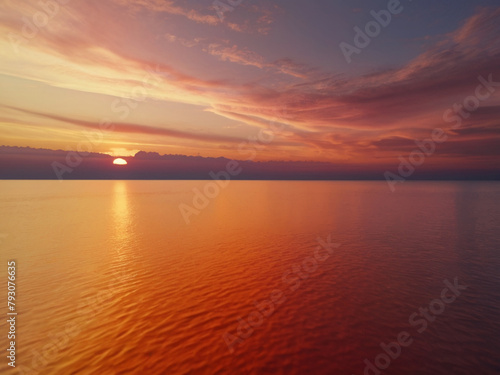 GRADIENT SUNSET WITH CLOUDS AND THEIR REFLECTION  AI generated