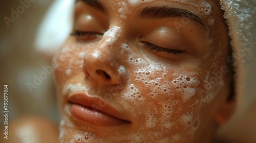 A closeup of a person enjoying a spa facial treatment. AI generate illustration