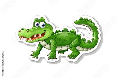 Sticker illustration of a green crocodile on a white background 