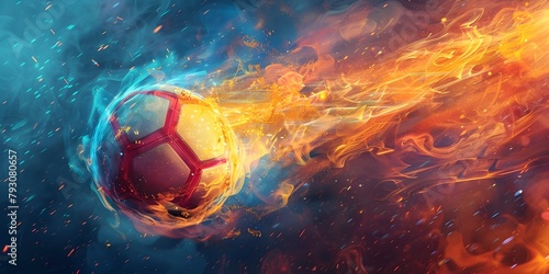 Fiery Sports Ball of Energy and Motion Abstract Dynamic Background photo