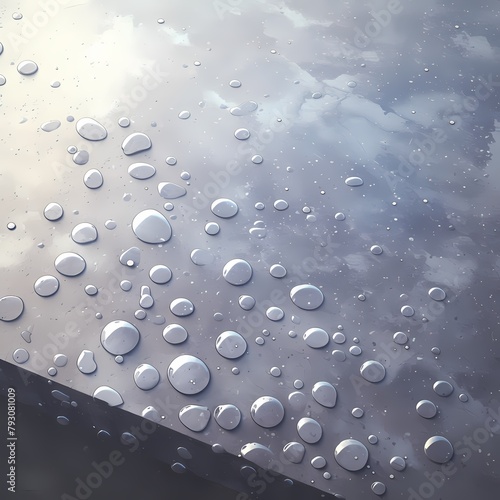 High-Resolution Close-Up of Raindrops on a Wet  Reflective Texture for Advertising and Creative Content