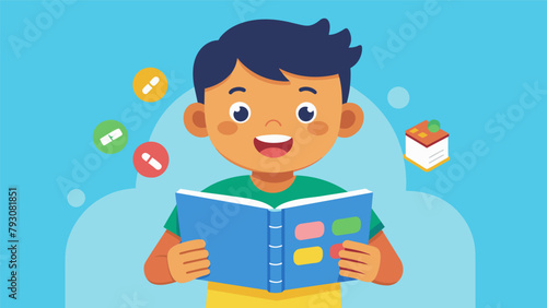 The child excitedly flips through a colorful educational booklet provided by First Savings Bank full of tips and games to help him learn about