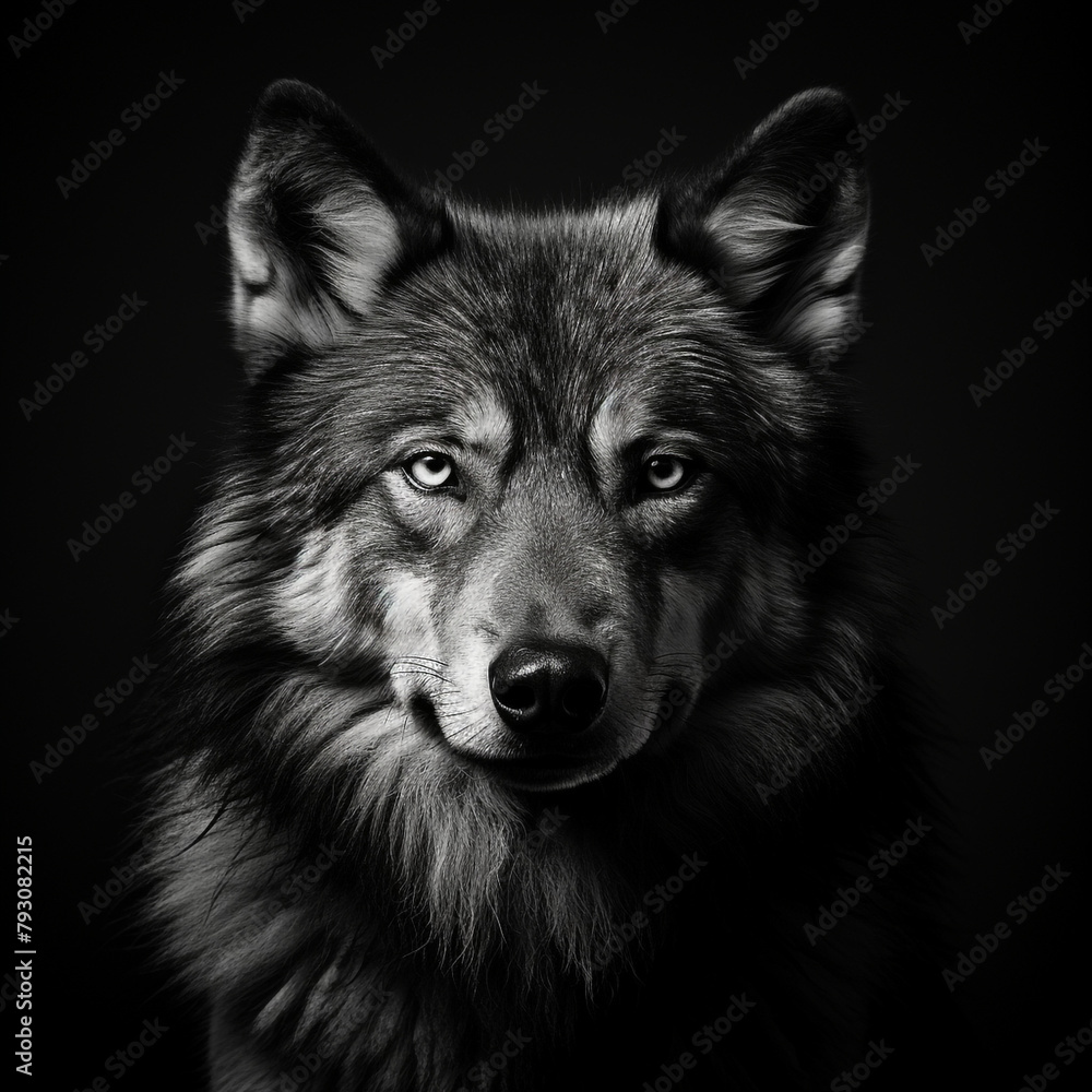 wolf 4k portrait high contrast hard lighting with dark background сreated with Generative Ai wolf 4k portrait high contrast hard lighting with dark background сreated with Generative Ai