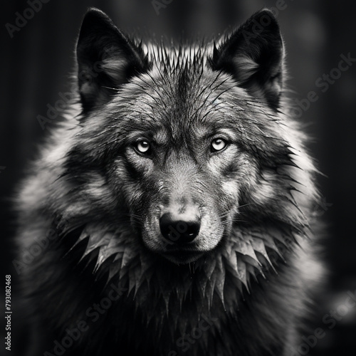 wolf 4k portrait high contrast hard lighting with dark background сreated with Generative Ai © Andrii Yablonskyi
