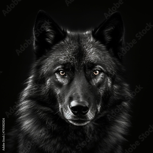 wolf 4k portrait high contrast hard lighting with dark background сreated with Generative Ai