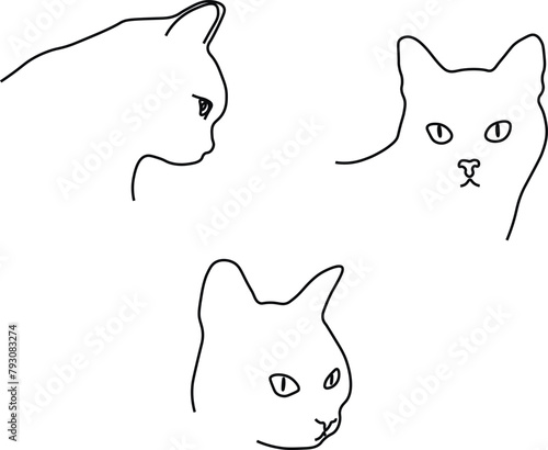 Black and white line art vector illustration. Cats isolated on white background. A simple line drawing. Abstract hand drawn style