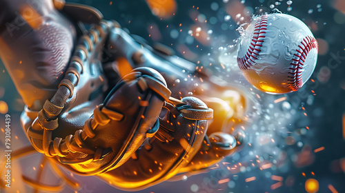 Durable baseball glove with game ball. Baseball pitcher game photo