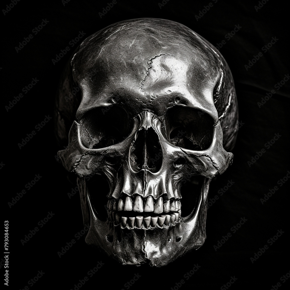 light skull 4k high contrast hard lighting black and white photography with dark background сreated with Generative Ai