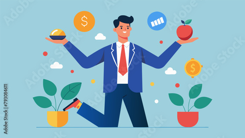 A person juggling various financial responsibilities but with the support of a financial coach able to balance and handle them successfully.