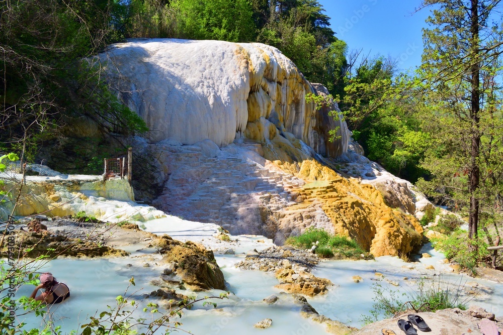 Fototapeta premium view of the sulphurous water spa Bagni San Filippo characterized by the presence of limestone deposits in Siena, Tuscany, Italy