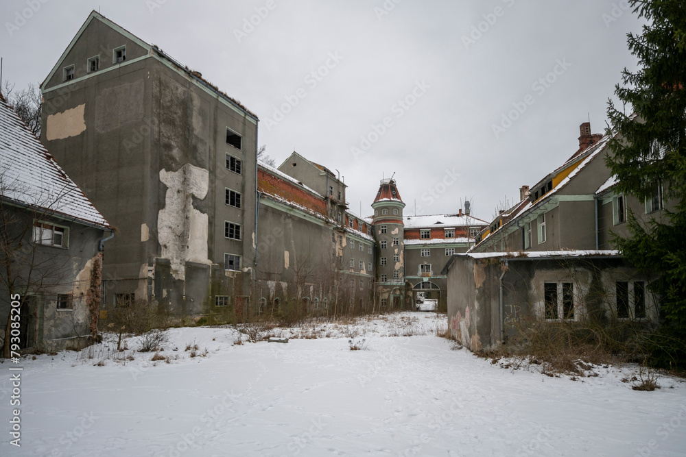 Exploration of the historic old stone mill with a spiral staircase in Southern Poland, Europe, in Winter Exploration of the historic old stone mill with a spiral staircase in Southern Poland, Europe, in Winter