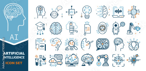 Hand-drawn Icon Set Artificial Intelligence and Technology - Including Assistant - Science - Education - Robotics and More
