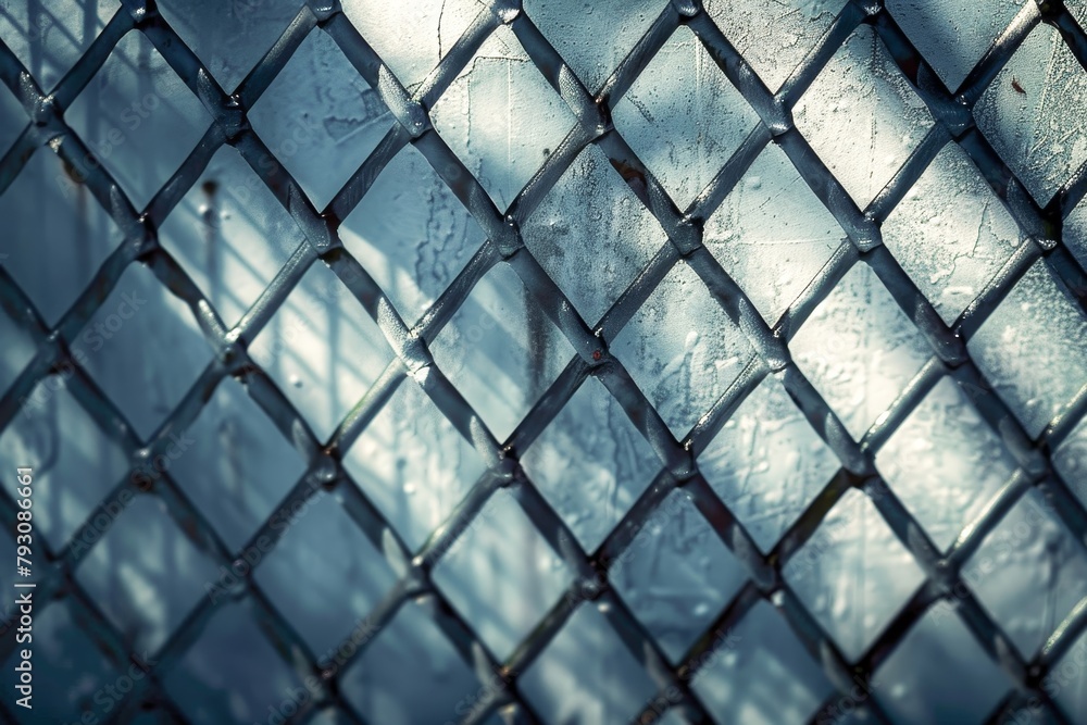 Fototapeta premium Close-Up View of a Metal Fence. Generative AI