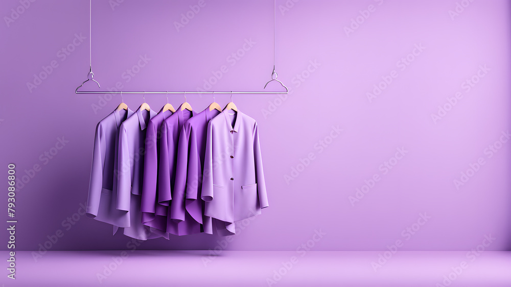 A rack of clothes hanging on a purple wall