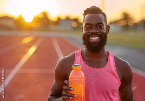 a man holding a bottle of water