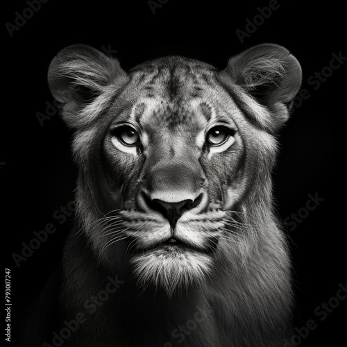 light lioness portrait 4k high contrast hard lighting with many details black and white photography with dark background   reated with Generative Ai