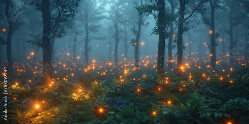 Enchanted Forest Aglow  A Symphony of Yellow Fireflies